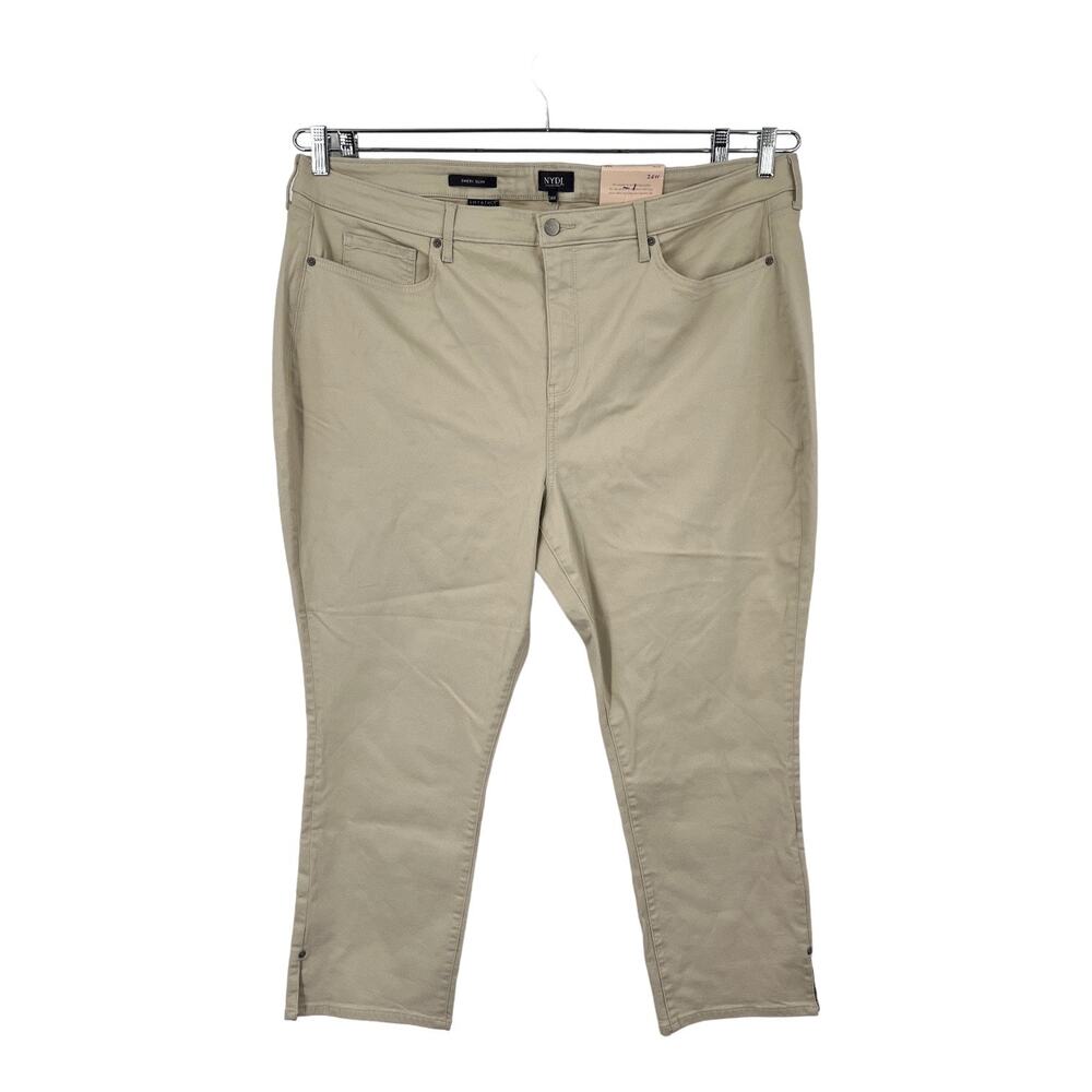 NYDJ jeans tan Sheri Rivet side slit slim ankle size 24W